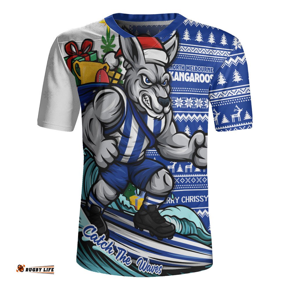 North Melbourne Rugby Jersey Christmas Holiday Santa Rides The Waves