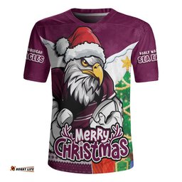 Manly Warringah Sea Eagles Rugby Jersey Santa Scoring Touchdown On Christmas Game Day