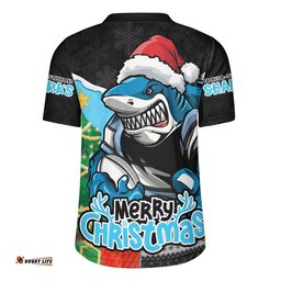 Cronulla-Sutherland Sharks Rugby Jersey Santa Scoring Touchdown On Christmas Game Day