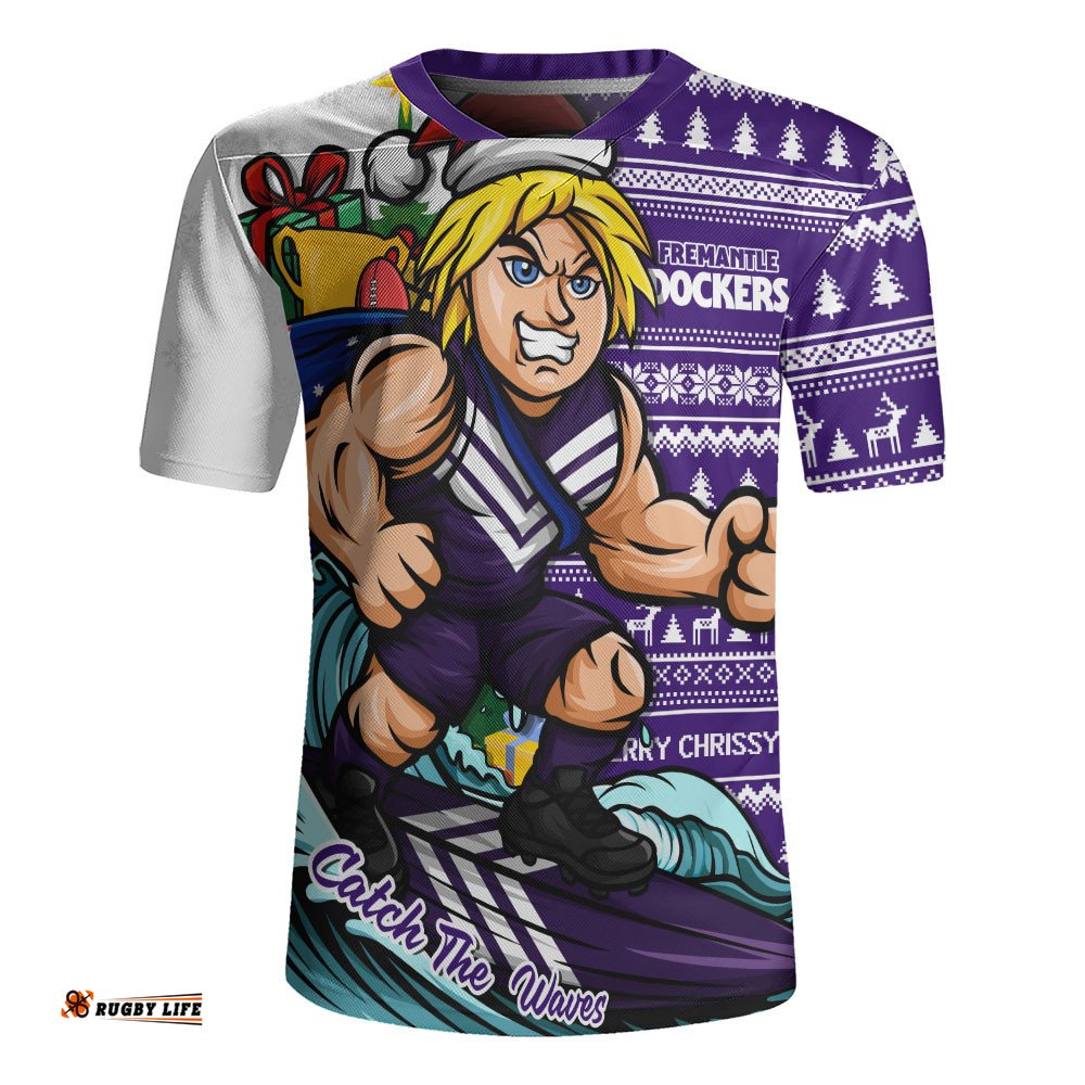 Fremantle Rugby Jersey Christmas Holiday Santa Rides The Waves