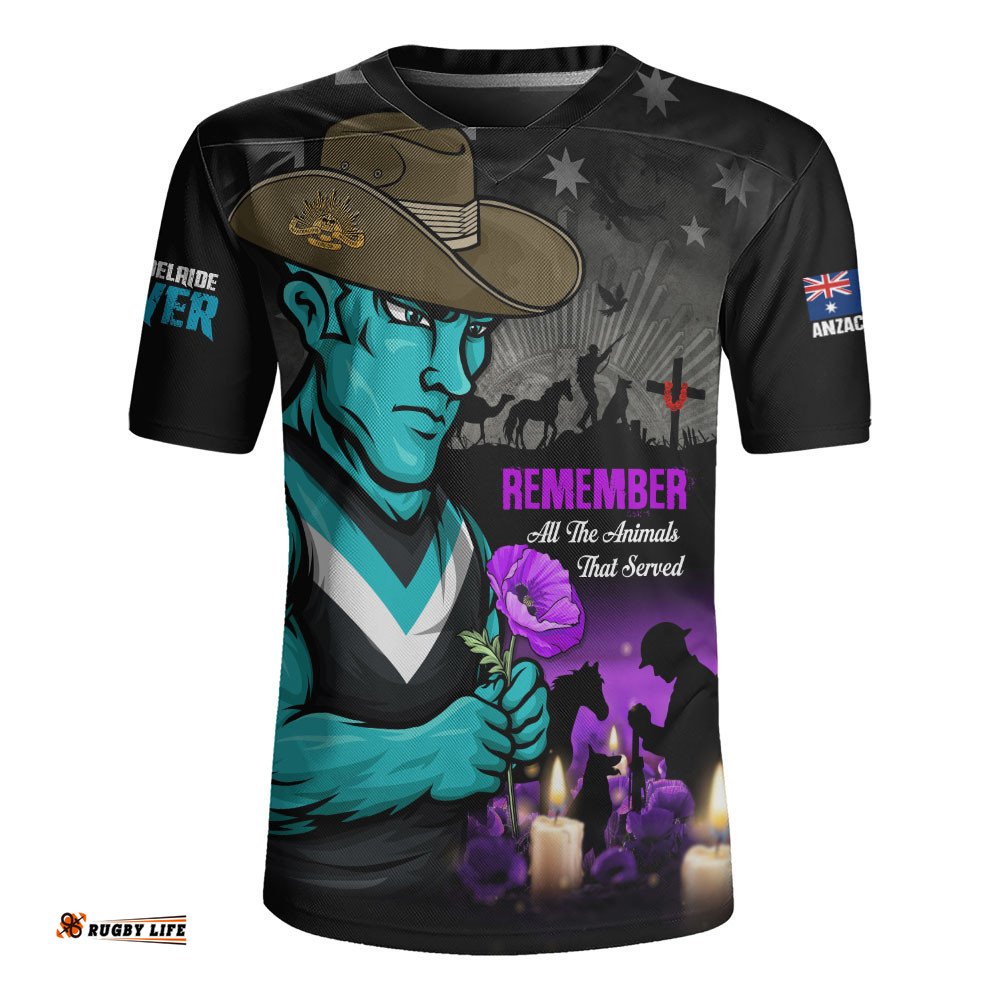 Port Adelaide Rugby Jersey Anzac Day In Memory Of Animals That Served