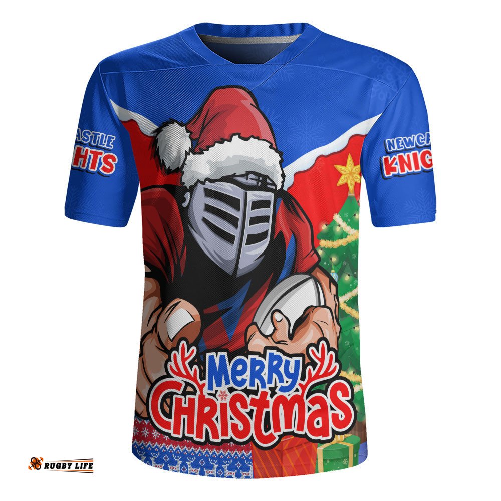 Newcastle Knights Rugby Jersey Santa Scoring Touchdown On Christmas Game Day