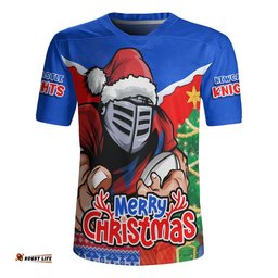 Newcastle Knights Rugby Jersey Santa Scoring Touchdown On Christmas Game Day