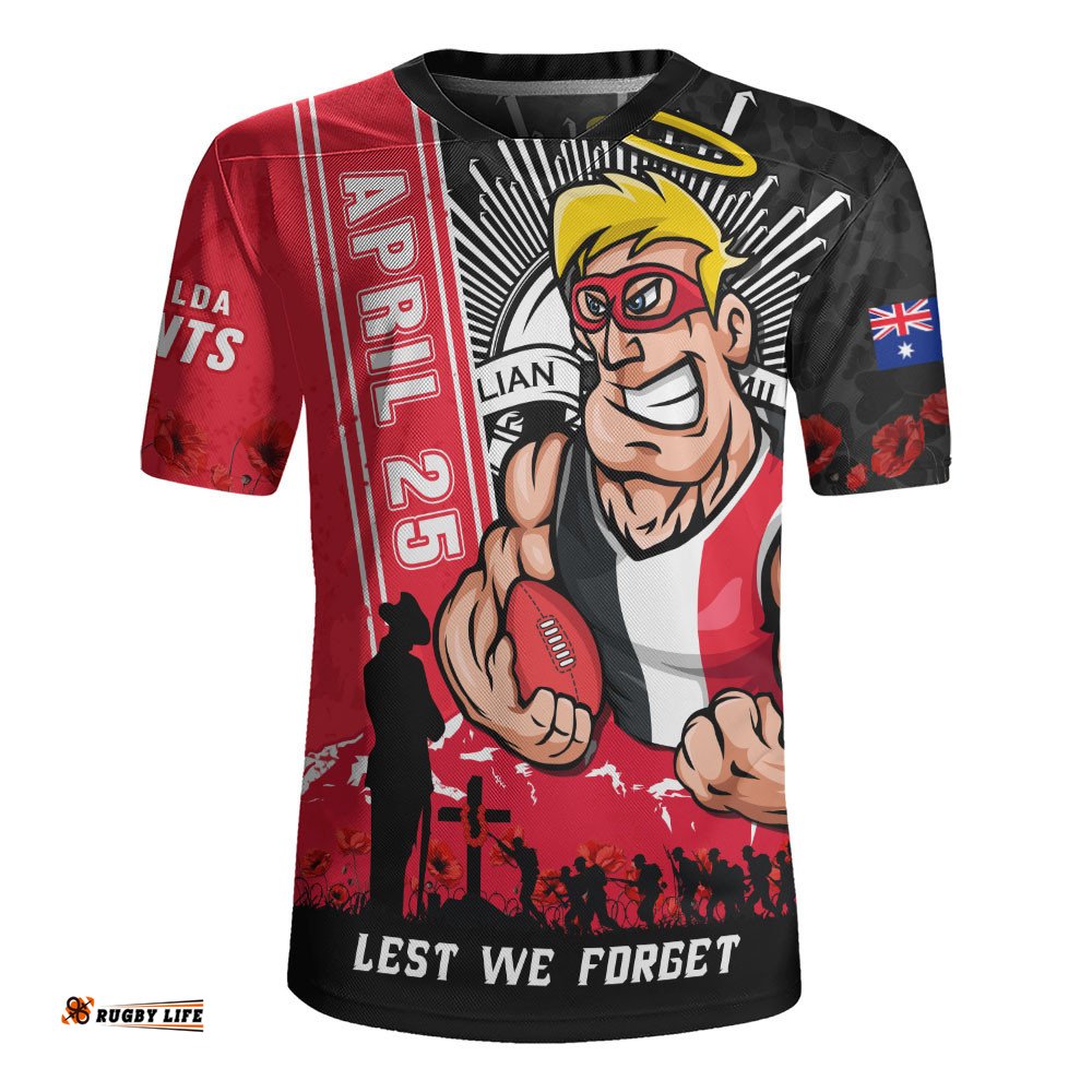 St Kilda Rugby Jersey Anzac Day Lest We Forget Memorial