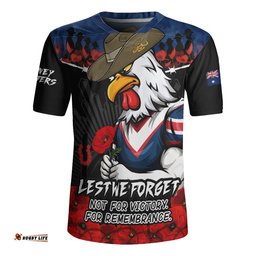 Sydney Roosters Rugby Jersey ANZAC Day Red Poppy And Brave Hearts Remembrance