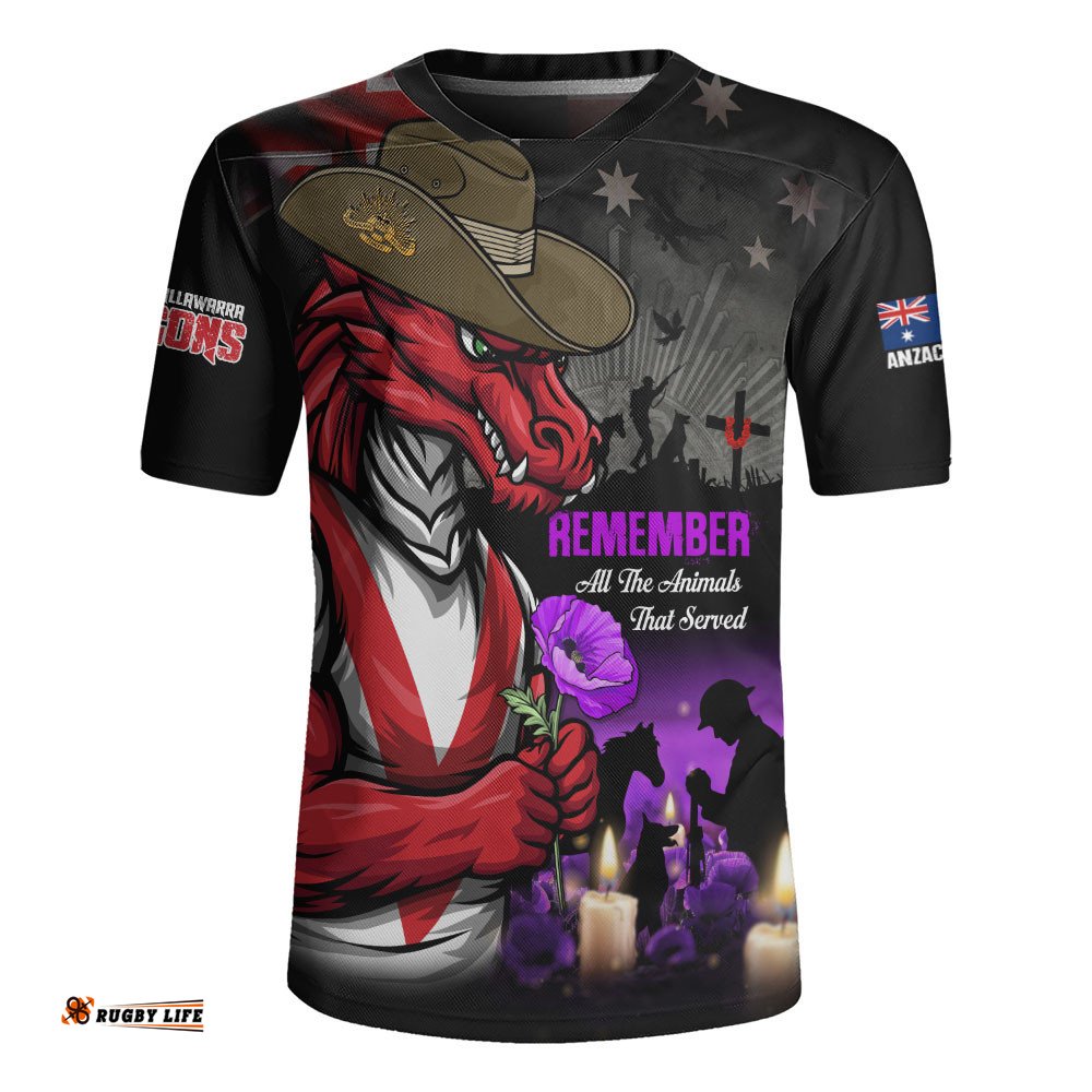 St. George Illawarra Dragons Rugby Jersey Anzac Day Purple Poppy And Animals That Served
