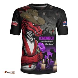 St. George Illawarra Dragons Rugby Jersey Anzac Day Purple Poppy And Animals That Served