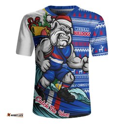 Western Bulldogs Rugby Jersey Christmas Holiday Santa Rides The Waves