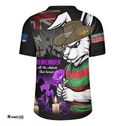 South Sydney Rabbitohs Rugby Jersey Anzac Day Purple Poppy And Animals That Served