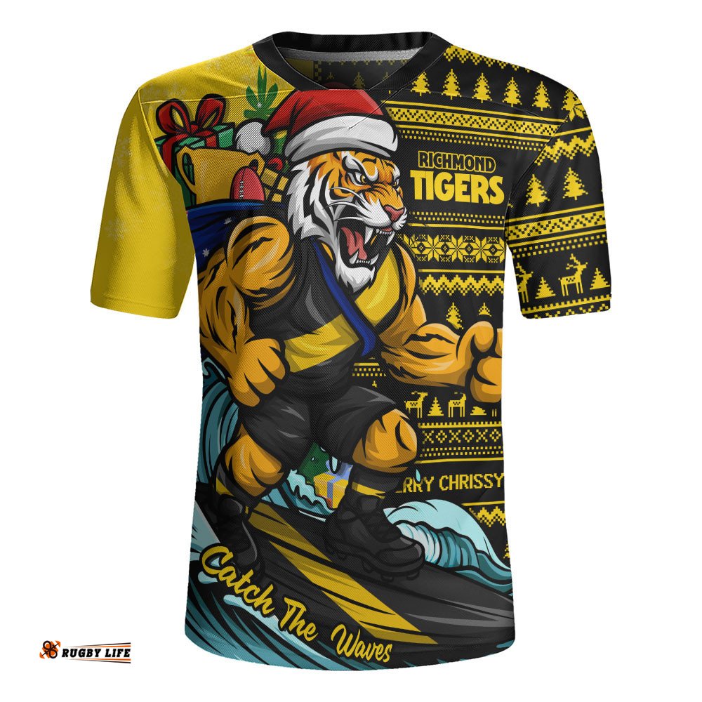 Richmond Rugby Jersey Christmas Holiday Santa Rides The Waves