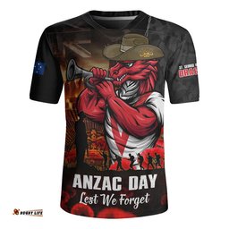St. George Illawarra Dragons Rugby Jersey Anzac Day Rising Dawn Ceremony Lest We Forget Courage