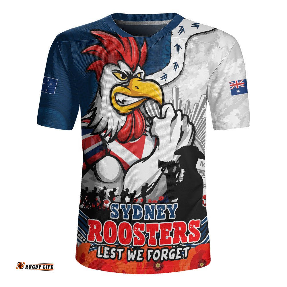 Sydney Roosters Rugby Jersey Anzac Day Remembrance Of Courage Loyalty Valor