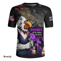 Sydney Roosters Rugby Jersey Anzac Day Purple Poppy And Animals That Served