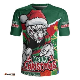South Sydney Rabbitohs Rugby Jersey Santa Scoring Touchdown On Christmas Game Day