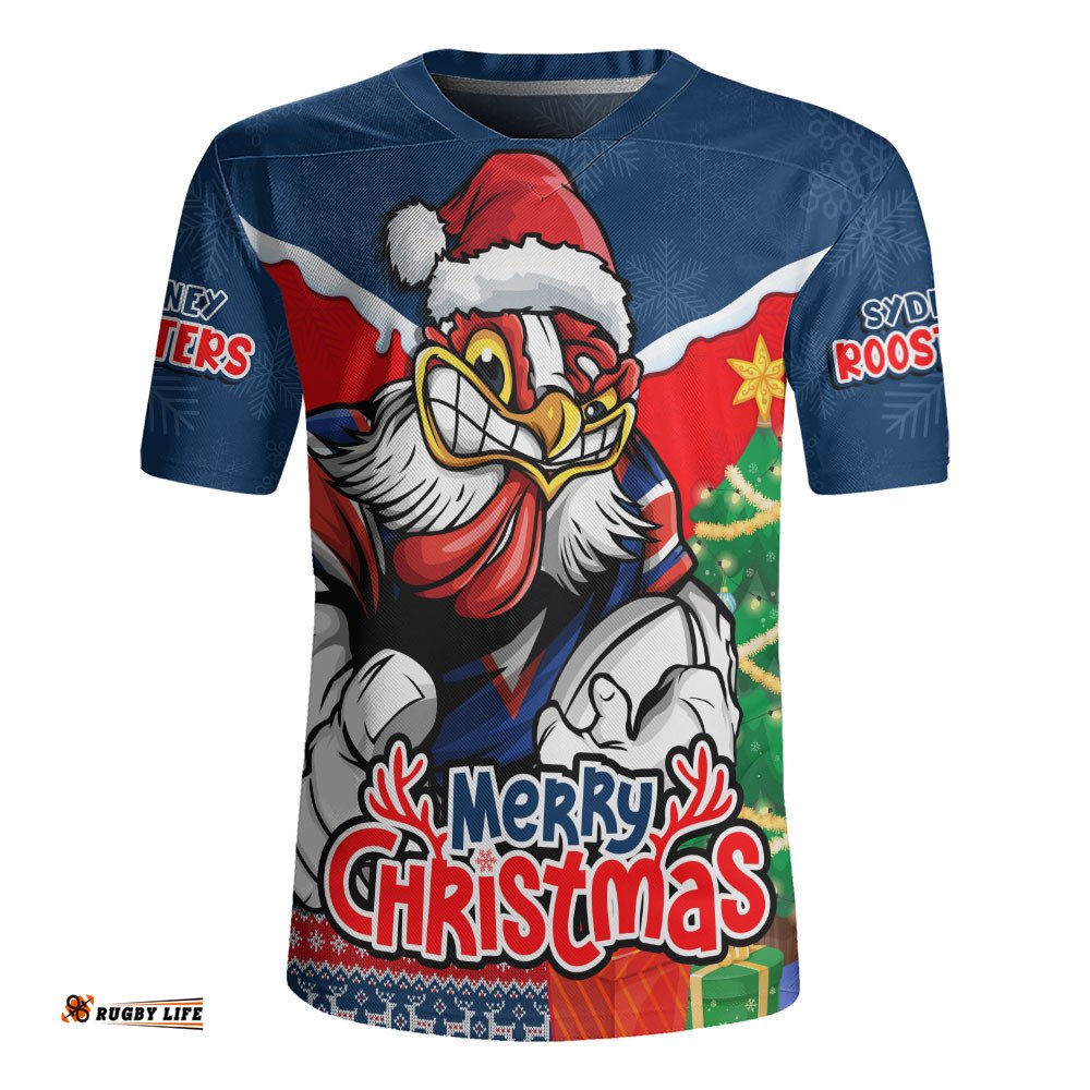 Sydney Roosters Rugby Jersey Santa Scoring Touchdown On Christmas Game Day