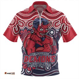 Melbourne Aboriginal Inspired Tough Fan Football For Life Zip Polo Shirt