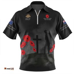 New Zealand Anzac Day New Zealand Warriors Remember Black Zip Polo Shirt