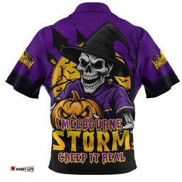 Melbourne Storm Dark Moon Rugby Halloween Battle Edition Zip Polo Shirt