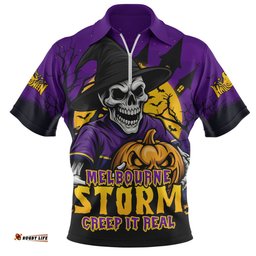 Melbourne Storm Dark Moon Rugby Halloween Battle Edition Zip Polo Shirt