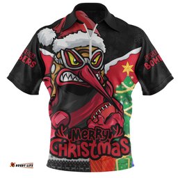 Essendon Santa Scoring Touchdown On Christmas Game Day Zip Polo Shirt