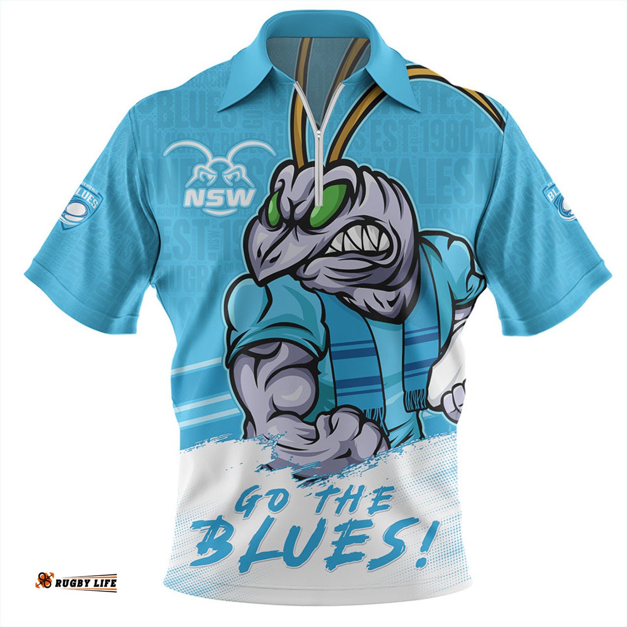 New South Wales Blues NSW Blues Word Cloud Style Zip Polo Shirt