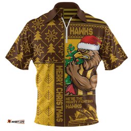 Hawthorn Merry Christmas Knit Style Festive Spirit Zip Polo Shirt