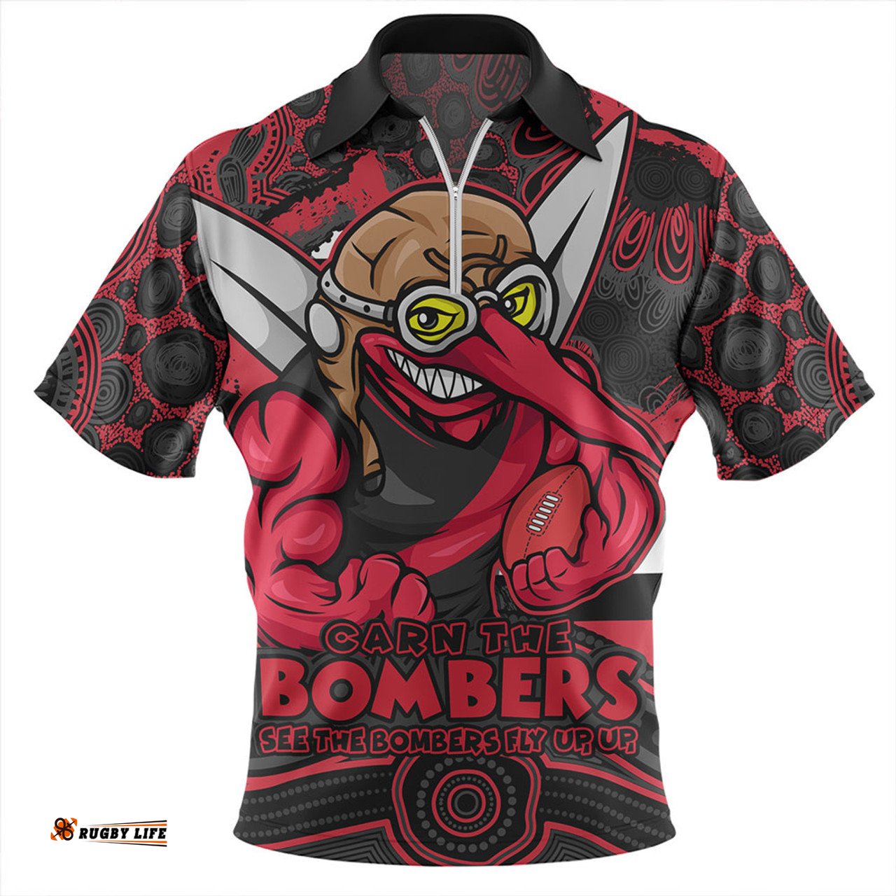 Essendon Blazing Spirit Of Victory Zip Polo Shirt
