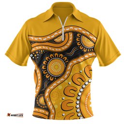 Indigenous Australian Aboriginal Sun Pathway Walkabout Zip Polo Shirt