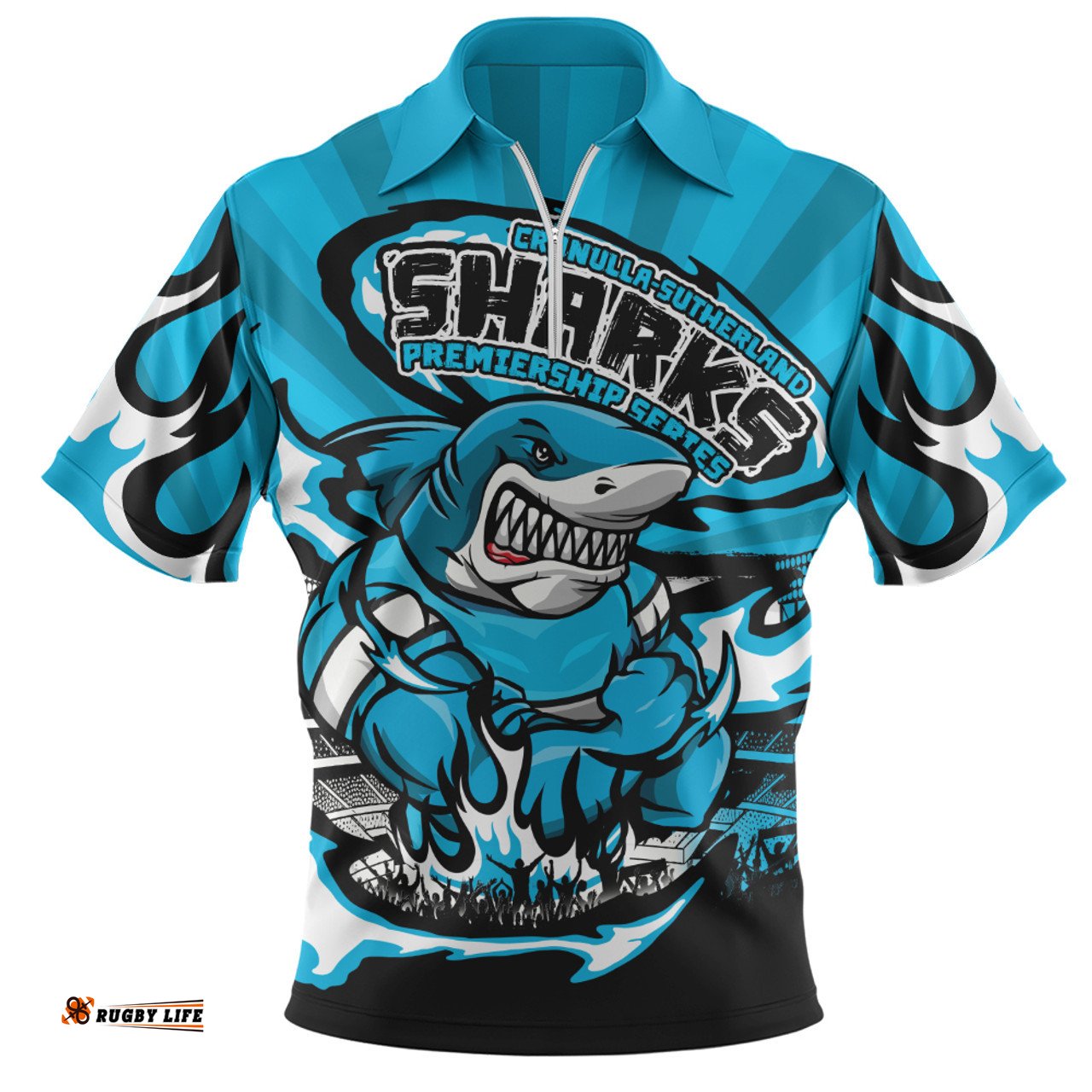 Cronulla Sutherland Sharks Premiership Series Sports Gear Zip Polo Shirt