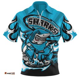 Cronulla Sutherland Sharks Premiership Series Sports Gear Zip Polo Shirt
