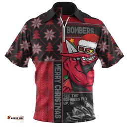 Essendon Merry Christmas Knit Style Festive Spirit Zip Polo Shirt