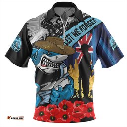 Cronulla Sutherland Sharks United In Spirit Anzac Day Tribute Zip Polo Shirt