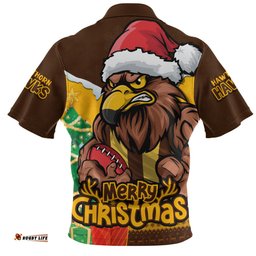 Hawthorn Santa Scoring Touchdown On Christmas Game Day Zip Polo Shirt