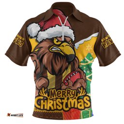 Hawthorn Santa Scoring Touchdown On Christmas Game Day Zip Polo Shirt