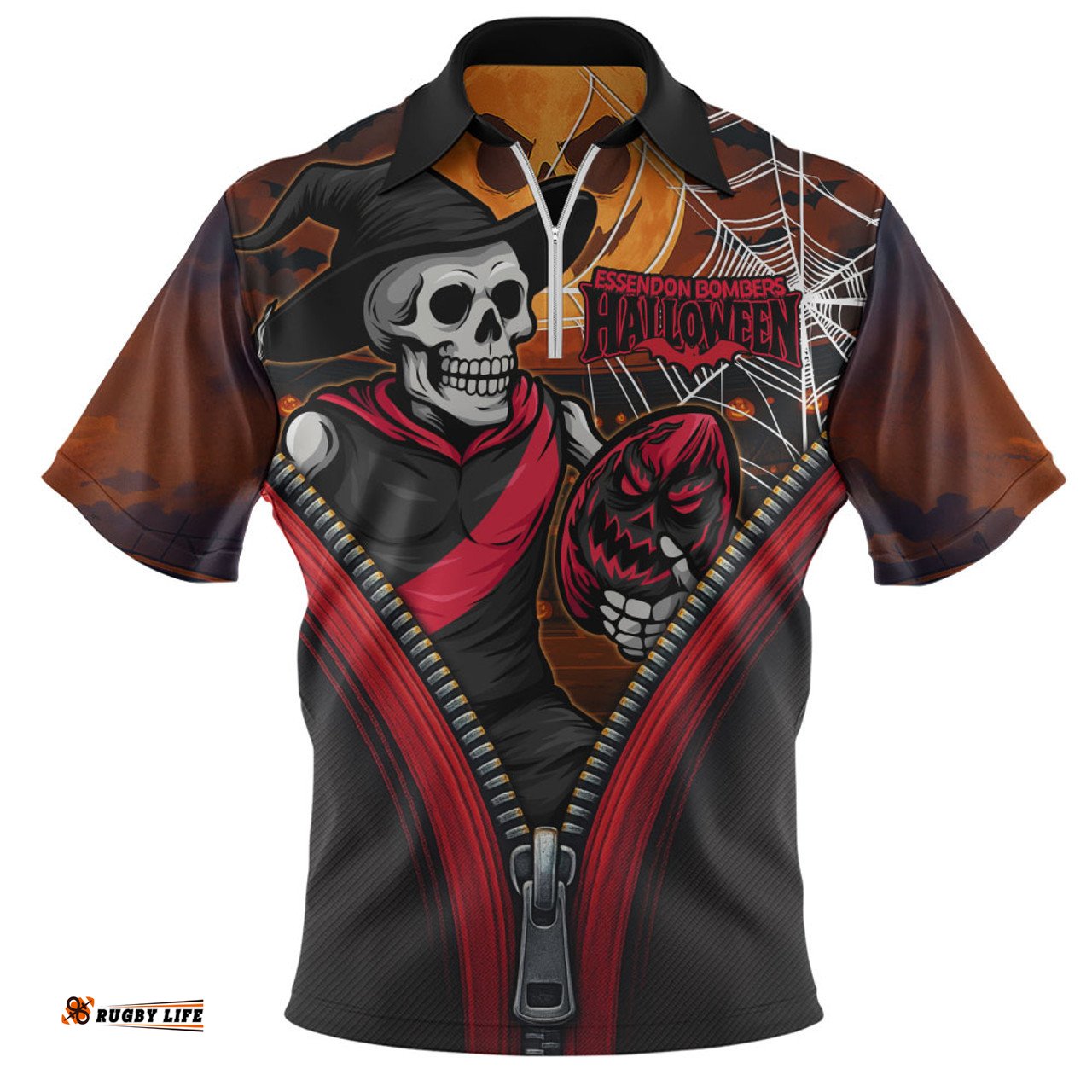 Essendon Halloween Night Reaper Zipper Zip Polo Shirt