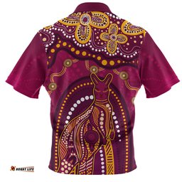 Indigenous Australian Aboriginal Kangaroo Dreaming Outback Spirit Edition Maroons Zip Polo Shirt