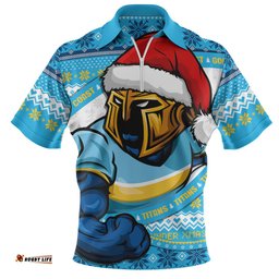 Gold Coast Titans Ugly Knit Style For Christmas Game Fans Zip Polo Shirt