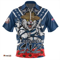 Geelong Cats Ripped Legacy Of The Game The ANZAC Spirit Lives On Zip Polo Shirt