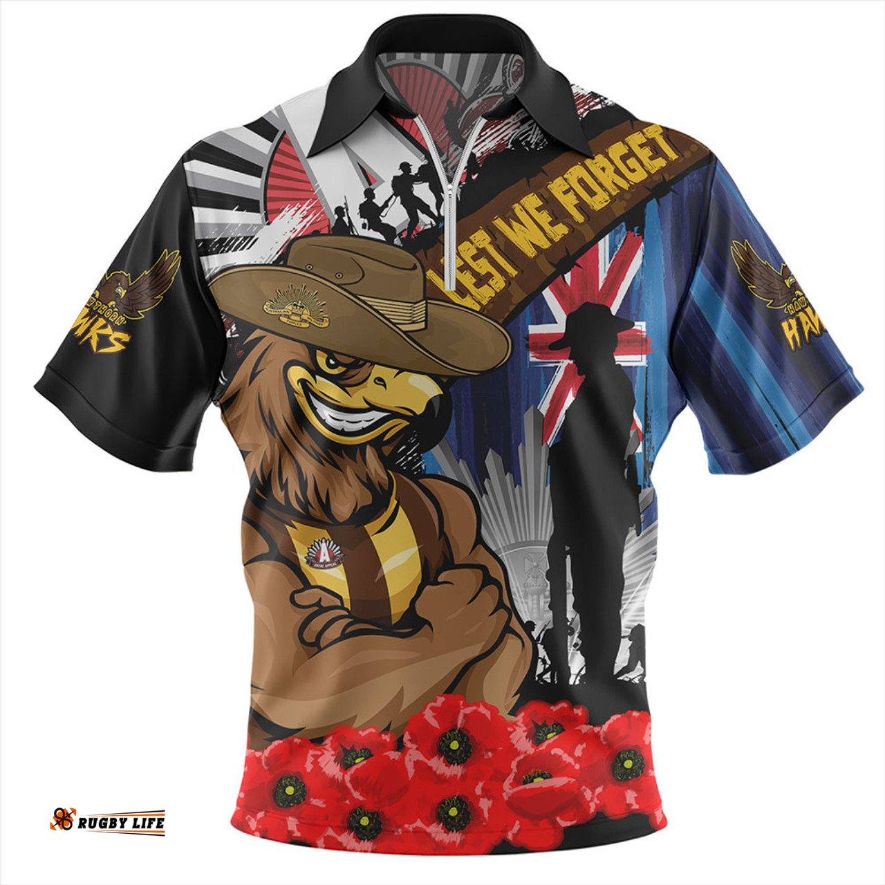 Hawthorn Anzac Day Honor United In Spirit Zip Polo Shirt