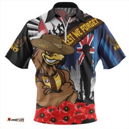 Hawthorn Anzac Day Honor United In Spirit Zip Polo Shirt