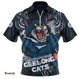 Geelong Cats Spirit Warriors Of The Game Zip Polo Shirt