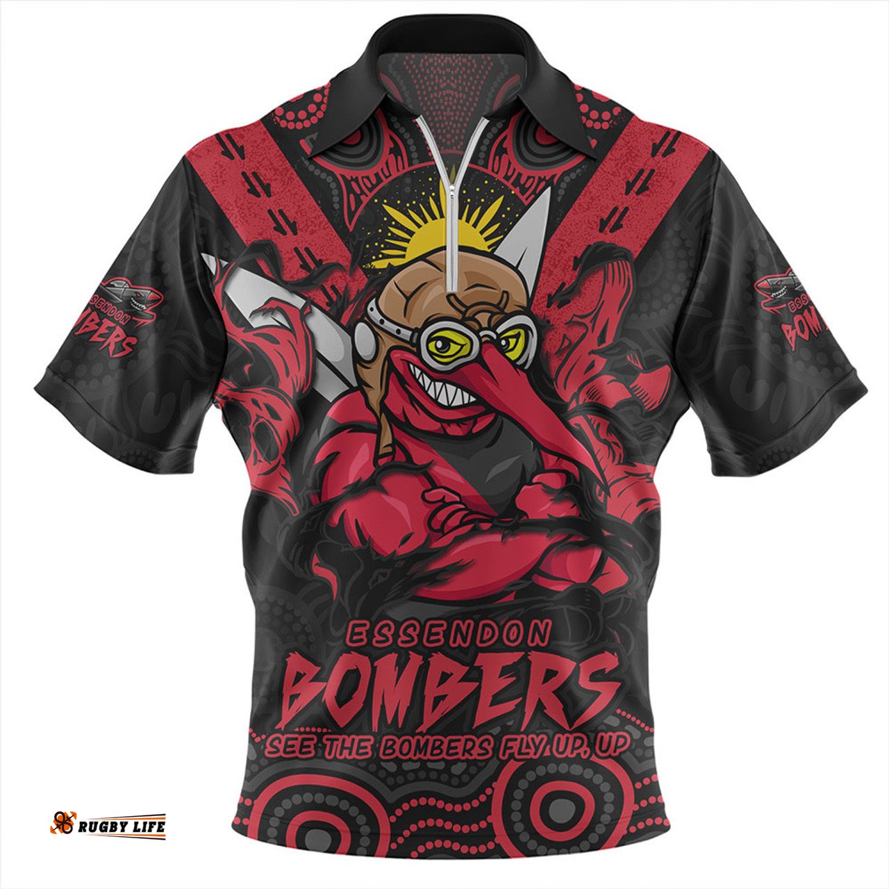 Essendon Ripped Legacy Of The Game Zip Polo Shirt
