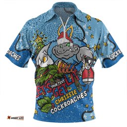New South Wales Cockroaches Christmas Custom Let's Get Lit Chrisse Pressie Zip Polo Shirt