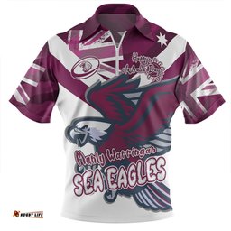 Manly Warringah Sea Eagles Happy Australia Day We Are One And Free V2 Zip Polo Shirt