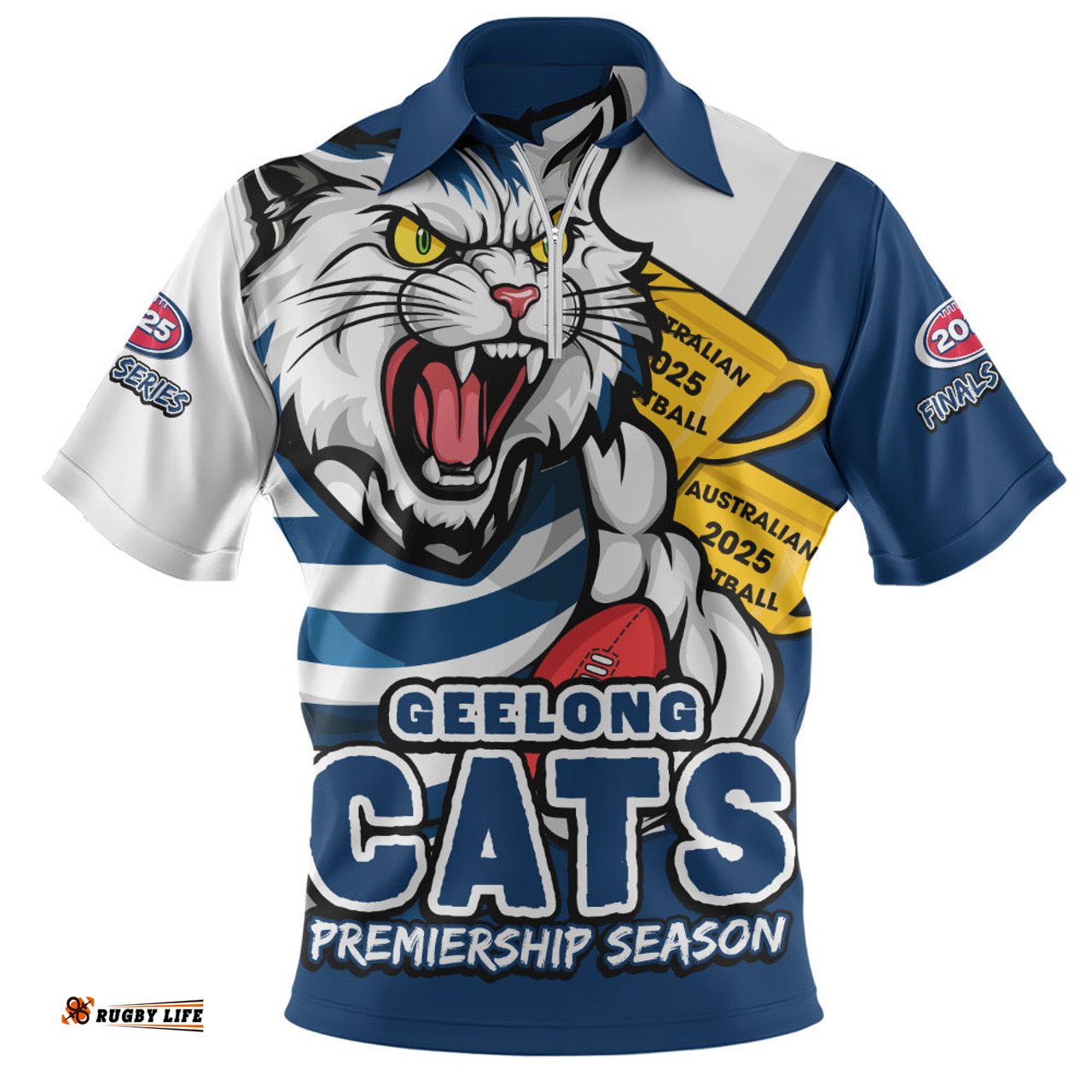 Geelong Cats Australian Football Finals Premiership Spirit Zip Polo Shirt