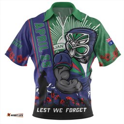 New Zealand Warriors Anzac Day Lest We Forget Strong Fighting Spirit Zip Polo Shirt