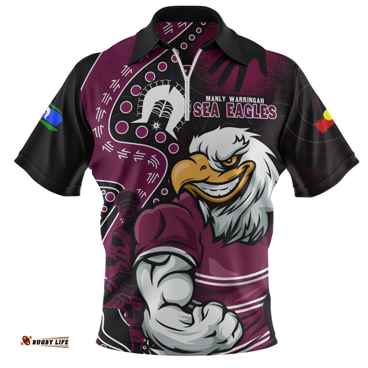 Manly Warringah Sea Eagles NAIDOC Indigenous Warrior Spirit Zip Polo Shirt