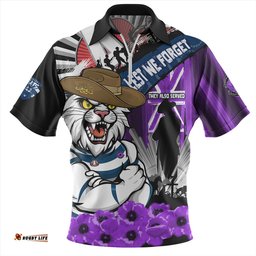 Geelong Cats ANZAC Day Honor Purple Valor And Spirit Zip Polo Shirt