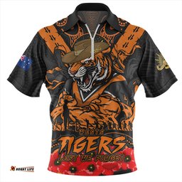 Wests Tigers Ripped Legacy Of The Game The ANZAC Spirit Lives On Zip Polo Shirt