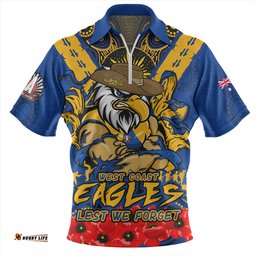 West Coast Eagles Ripped Legacy Of The Game The ANZAC Spirit Lives On Zip Polo Shirt